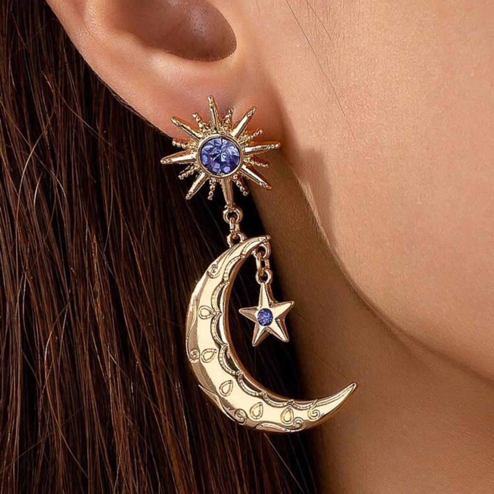 Sun and Moon Earrings, Moon and Sun Earrings, Moon, Sun and Star Earrings